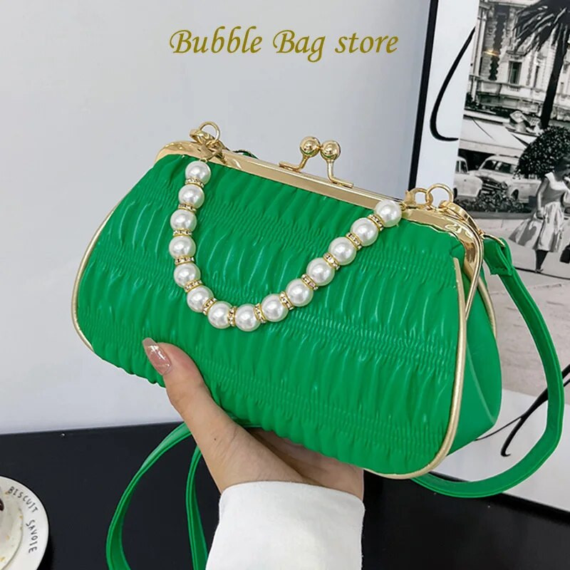 Moodne naiste pärlikett õlakott Lilla Pearl väike käekott Kvaliteetne kokkuklapitav Õhtune Clutch Designer Lady Crossbody kotid