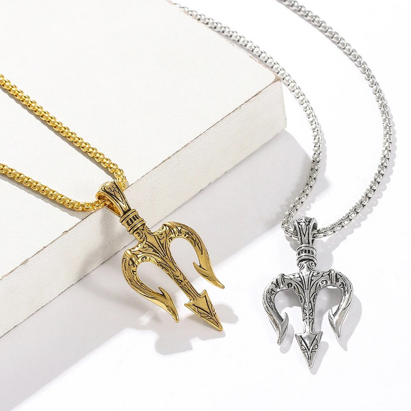 Vyriški punk Neptūno Trident pakabukai karoliai Hip hopo berniukų dovanos aksesuaras vyrams Statement karoliai Jūros mylėtojo dovana