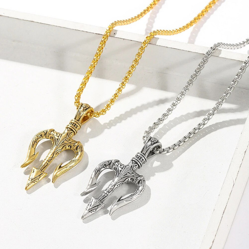 Vyriški punk Neptūno Trident pakabukai karoliai Hip hopo berniukų dovanos aksesuaras vyrams Statement karoliai Jūros mylėtojo dovana