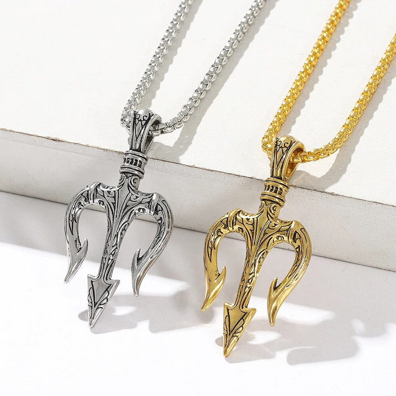 Vyriški punk Neptūno Trident pakabukai karoliai Hip hopo berniukų dovanos aksesuaras vyrams Statement karoliai Jūros mylėtojo dovana