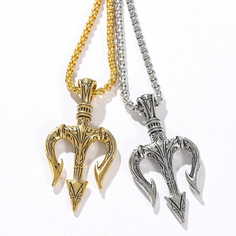 Vyriški punk Neptūno Trident pakabukai karoliai Hip hopo berniukų dovanos aksesuaras vyrams Statement karoliai Jūros mylėtojo dovana