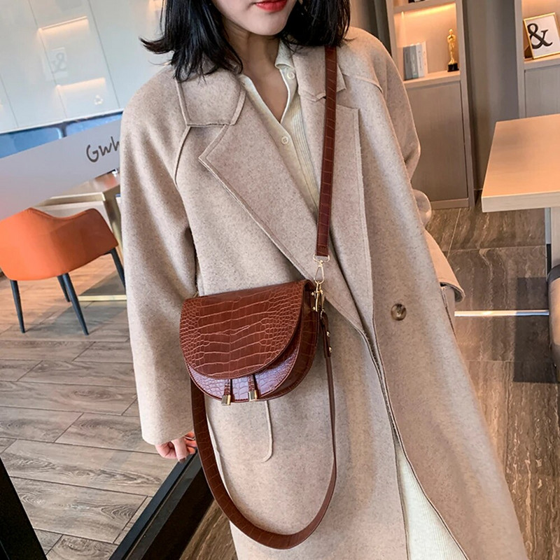 Buylor Γυναικείες τσάντες ώμου πολυτελείας Τσάντα με μοτίβο κροκόδειλου Γυναικεία τσάντα χιαστί μισή στρογγυλή δερμάτινη τσάντα Messenger PU