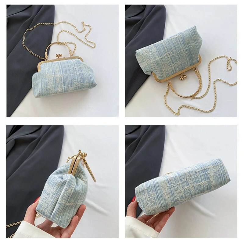 Madingi prašmatnūs pečių krepšiai moterims Shell formos džinsinė rankinė Totes Grandinės Crossbody Bag Piniginė