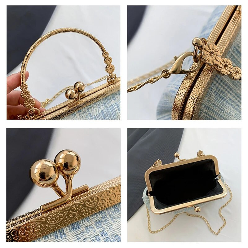 Madingi prašmatnūs pečių krepšiai moterims Shell formos džinsinė rankinė Totes Grandinės Crossbody Bag Piniginė