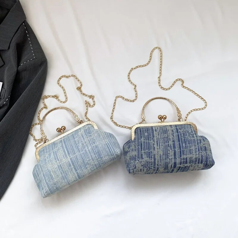 Madingi prašmatnūs pečių krepšiai moterims Shell formos džinsinė rankinė Totes Grandinės Crossbody Bag Piniginė