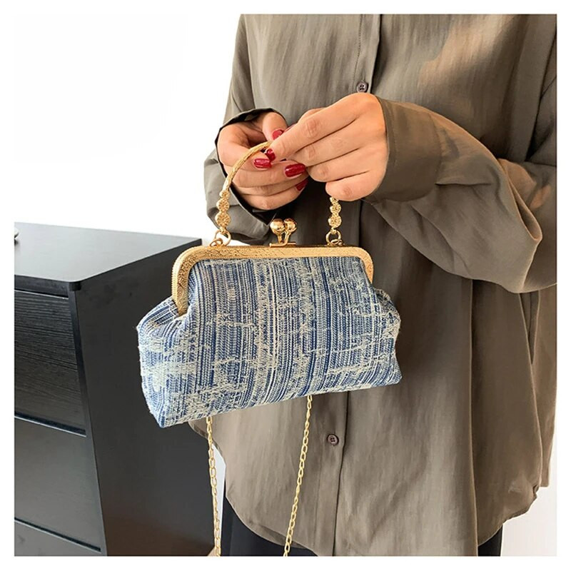 Madingi prašmatnūs pečių krepšiai moterims Shell formos džinsinė rankinė Totes Grandinės Crossbody Bag Piniginė