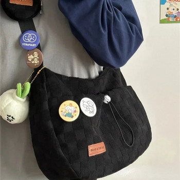 Xiuya Harajuku Style College Crossbody Τσάντα μονόχρωμη καρό εκτύπωση Μεγάλης χωρητικότητας Τσάντα ώμου Νέα χαριτωμένη τσάντα σχεδιαστή μόδας