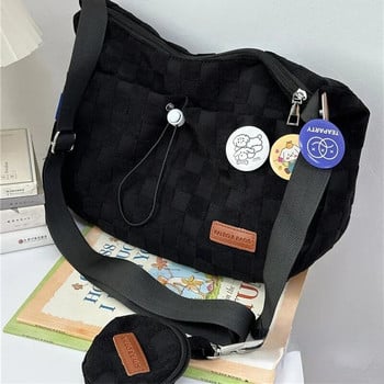 Xiuya Harajuku Style College Crossbody Τσάντα μονόχρωμη καρό εκτύπωση Μεγάλης χωρητικότητας Τσάντα ώμου Νέα χαριτωμένη τσάντα σχεδιαστή μόδας