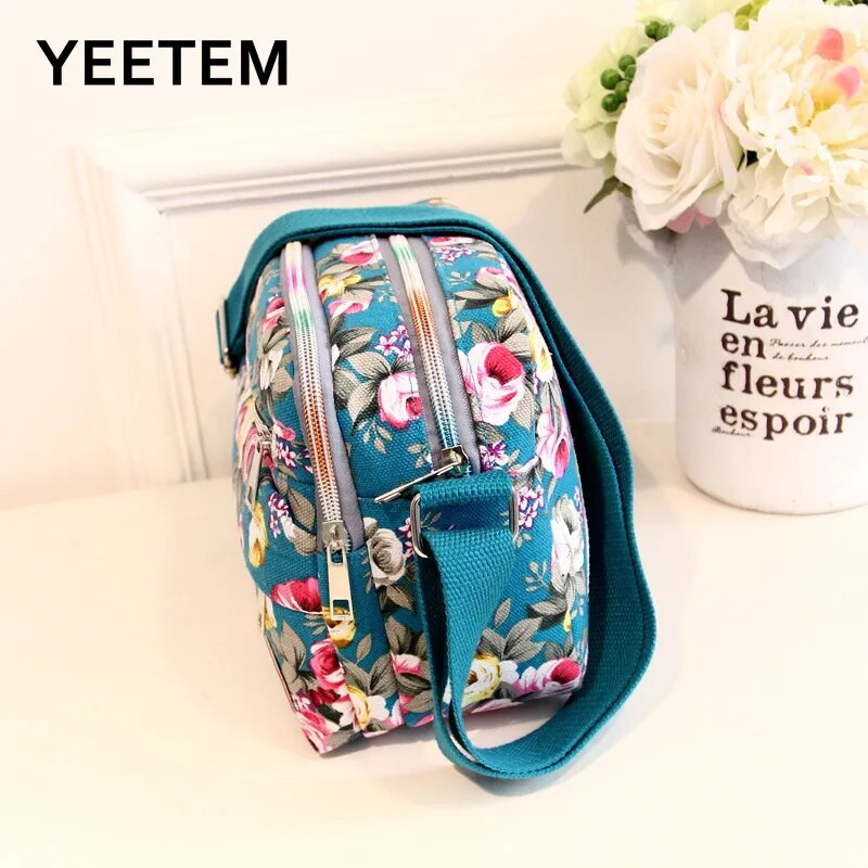 Moodne lilleline mitmevärviline prinditud lõuend Naiste käekott Trend õlakott Nailonist vabaaja sõnumikott Vanema kingitus