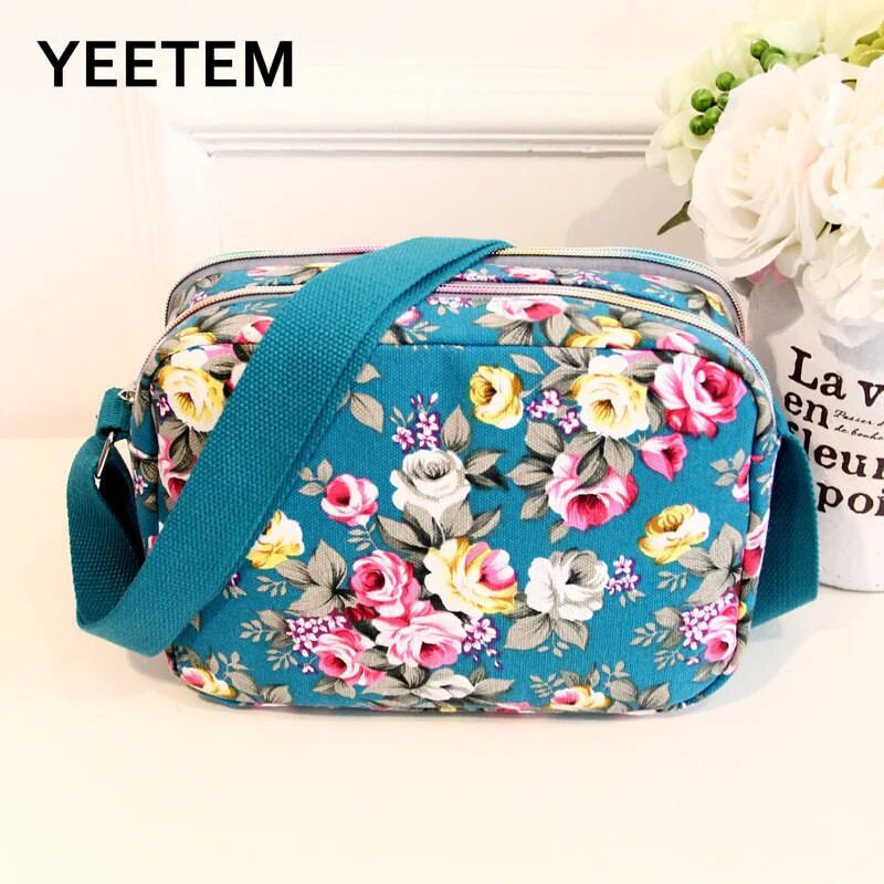 Moodne lilleline mitmevärviline prinditud lõuend Naiste käekott Trend õlakott Nailonist vabaaja sõnumikott Vanema kingitus