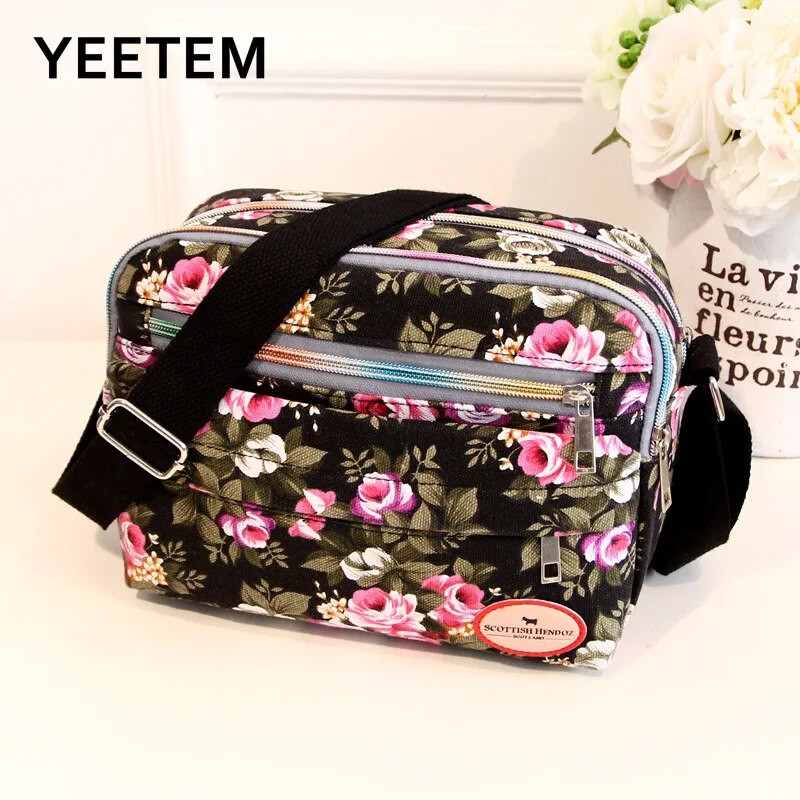 Moodne lilleline mitmevärviline prinditud lõuend Naiste käekott Trend õlakott Nailonist vabaaja sõnumikott Vanema kingitus