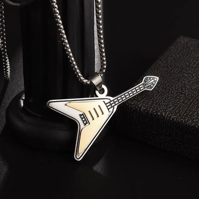Κλασικό ανδρικό κολιέ κιθάρας από ανοξείδωτο ατσάλι Κρεμαστό κολιέ χιπ χοπ μουσικής ροκ στυλ Δώρο κοσμήματα από τιτάνιο
