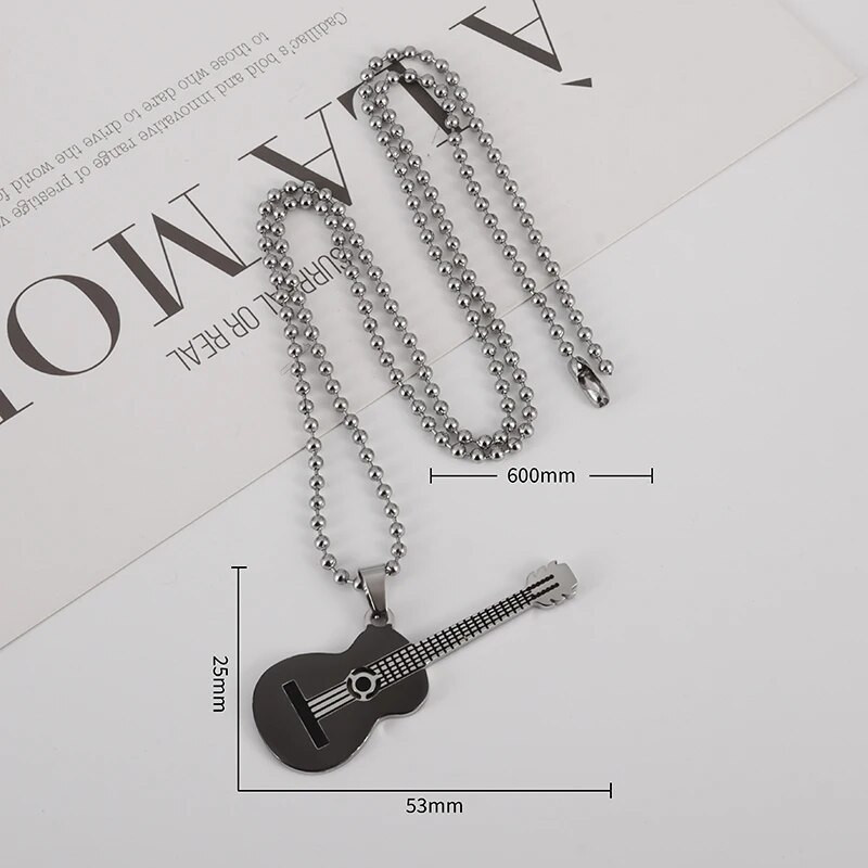 Κλασικό ανδρικό κολιέ κιθάρας από ανοξείδωτο ατσάλι Κρεμαστό κολιέ χιπ χοπ μουσικής ροκ στυλ Δώρο κοσμήματα από τιτάνιο
