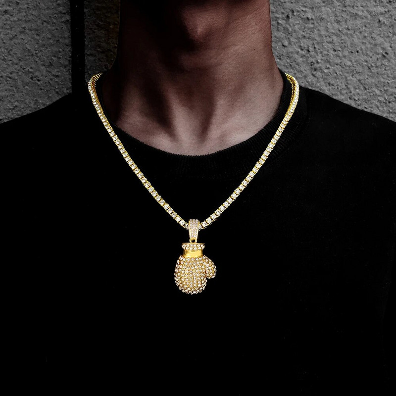 Κρεμαστό με γάντια του μποξ για άνδρες Hip hop Rapper Κοσμήματα Bling Γάντια του μποξ Κρεμαστό κολιέ Hiphop Full Iced Out Unisex Μόδα