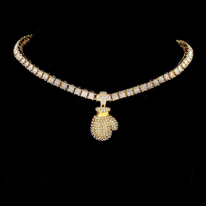 Κρεμαστό με γάντια του μποξ για άνδρες Hip hop Rapper Κοσμήματα Bling Γάντια του μποξ Κρεμαστό κολιέ Hiphop Full Iced Out Unisex Μόδα