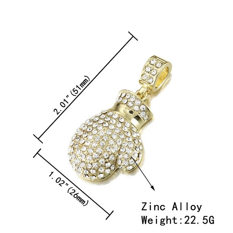 Κρεμαστό με γάντια του μποξ για άνδρες Hip hop Rapper Κοσμήματα Bling Γάντια του μποξ Κρεμαστό κολιέ Hiphop Full Iced Out Unisex Μόδα