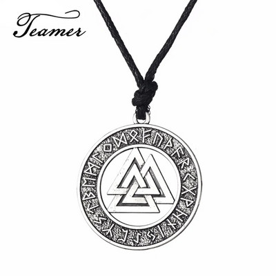 Teamer Vintage Men Ethnic Viking Κολιέ Warrior Scandinavian Amulet Valknut Odin's Symbol of Norse Runes Pendant κολιέ