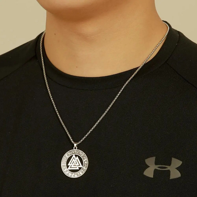Teamer Vintage Men Ethnic Viking Κολιέ Warrior Scandinavian Amulet Valknut Odin's Symbol of Norse Runes Pendant κολιέ