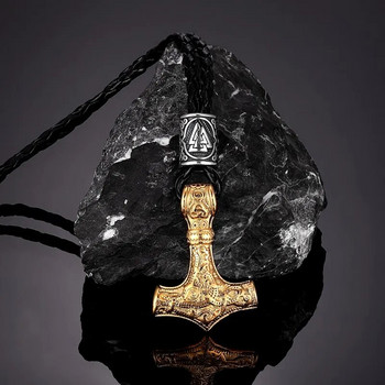 MKENDN Κρεμαστό κολιέ από ανοξείδωτο ατσάλι Norse Vikings Thor\'s Hammer Mjolnir Scandinavian Rune Amulet με δώρο Chain As Men Punk