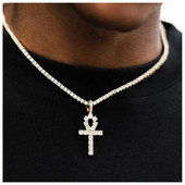 Subtilus Bling Ice Out Ankh Cross karoliai pakabukas Vintažinis Egipto gyvenimo rakto karoliai Vyriški hiphopo roko papuošalai