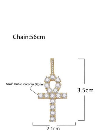 Ντελικάτο κολιέ Bling Ice Out Ankh Cross Κολιέ Vintage Αιγυπτιακό κολιέ Key of Life Ανδρικά κοσμήματα χιπ χοπ ροκ