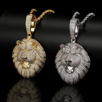 Κολιέ με κρεμαστό κόσμημα Hip Hop Bling Iced Out Zircon Lion Animal Ανδρικά Γυναικεία Δώρα κοσμήματα με τάση ροκ ραπ