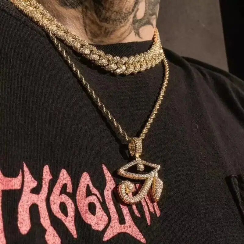 Horuse silmaripats inkrusteeritud tsirkoonkaelakeega Türgi kurja silma ehted meestele ja naistele hiphopi amuleti aksessuaarid kingitus