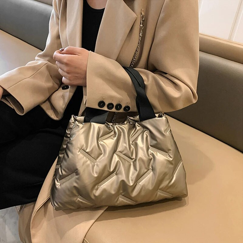 Sügistalvine puuvillane käekott vabaaja naiste puuvillase polsterdatud kott Pehme moodne soe suur mahutav ühevärviline tüdrukutele ostlemine