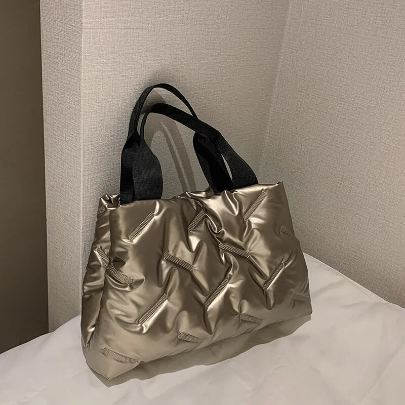 Sügistalvine puuvillane käekott vabaaja naiste puuvillase polsterdatud kott Pehme moodne soe suur mahutav ühevärviline tüdrukutele ostlemine