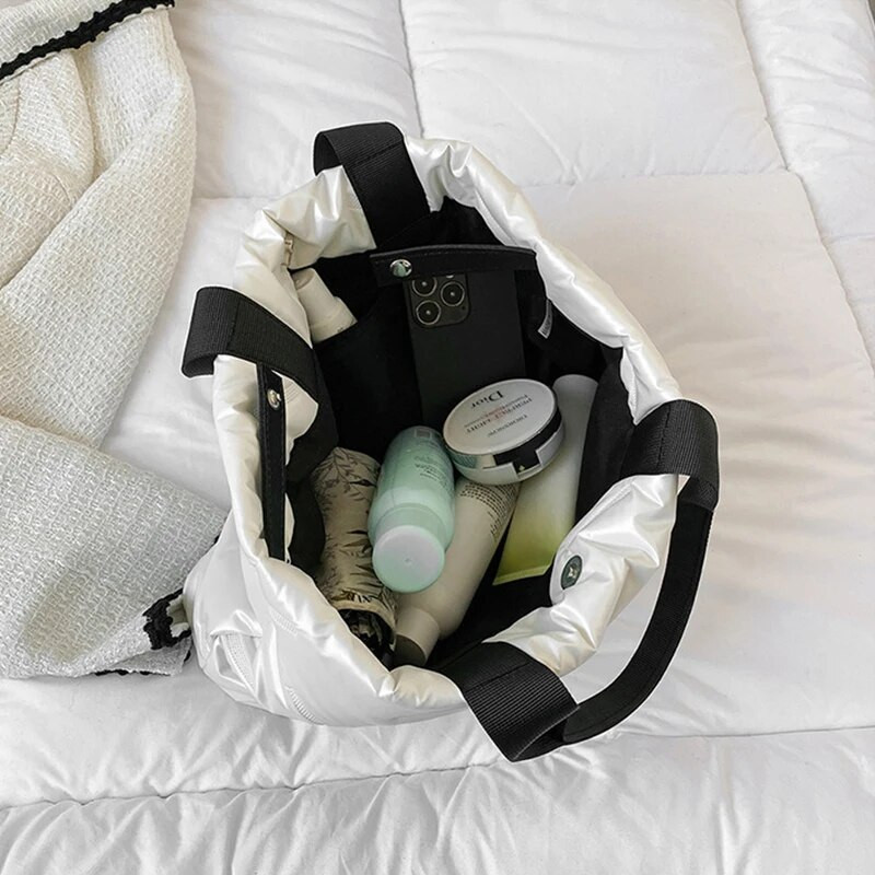 Sügistalvine puuvillane käekott vabaaja naiste puuvillase polsterdatud kott Pehme moodne soe suur mahutav ühevärviline tüdrukutele ostlemine