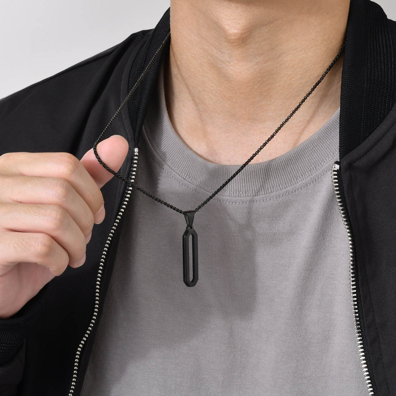 Ανδρικά γεωμετρικά κολιέ Vnox, μαύρο μενταγιόν από ανοξείδωτο ατσάλι 3D με αλυσίδα κουτιού, δώρο κοσμήματα με κολάρο λαιμού Casual Simple Gents