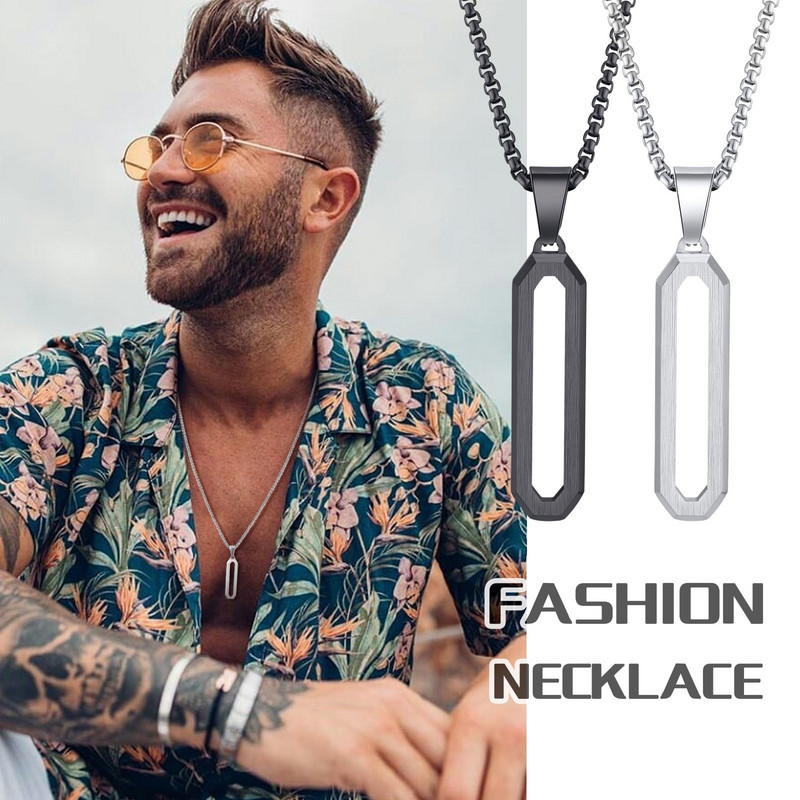 Ανδρικά γεωμετρικά κολιέ Vnox, μαύρο μενταγιόν από ανοξείδωτο ατσάλι 3D με αλυσίδα κουτιού, δώρο κοσμήματα με κολάρο λαιμού Casual Simple Gents