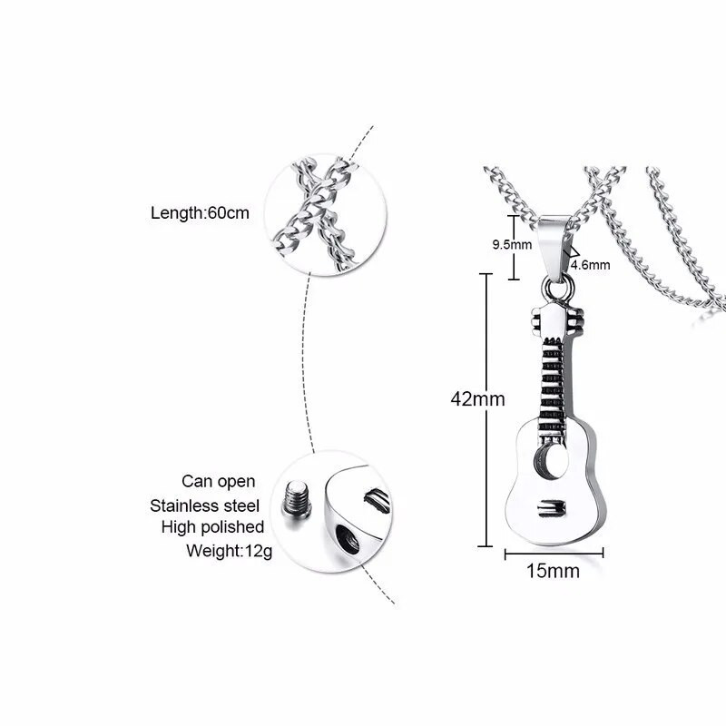 Κολιέ μενταγιόν κιθάρας για άνδρες από ανοξείδωτο ατσάλι Ashes Memorial Unisex κοσμήματα