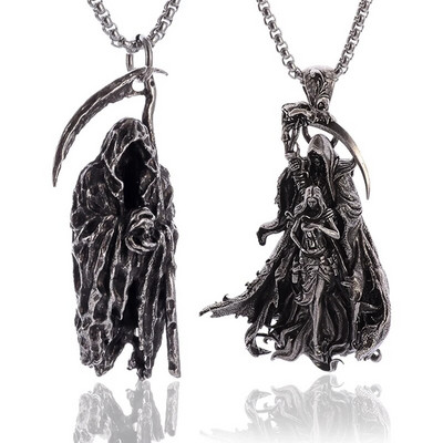 Vintage Gothic Hell Reaper Scythe Pendant Mystical Demon κολιέ για άνδρες Προσωπικότητα Punk Halloween Trend Κοσμήματα