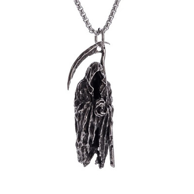 Colier vintage gotic Hell Reaper Scythe pandantiv cu demon mistic pentru bărbați, bijuterii de tendință de Halloween cu personalitate punk