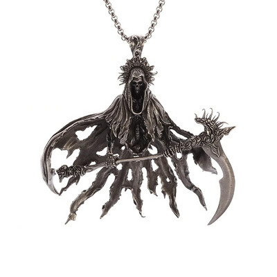Colier vintage gotic Hell Reaper Scythe pandantiv cu demon mistic pentru bărbați, bijuterii de tendință de Halloween cu personalitate punk