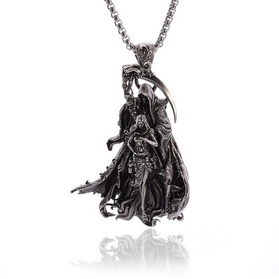 Colier vintage gotic Hell Reaper Scythe pandantiv cu demon mistic pentru bărbați, bijuterii de tendință de Halloween cu personalitate punk