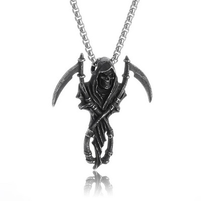 Colier vintage gotic Hell Reaper Scythe pandantiv cu demon mistic pentru bărbați, bijuterii de tendință de Halloween cu personalitate punk