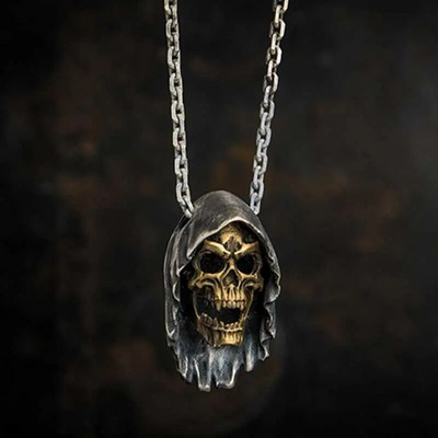 Colier vintage gotic Hell Reaper Scythe pandantiv cu demon mistic pentru bărbați, bijuterii de tendință de Halloween cu personalitate punk