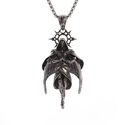 Colier vintage gotic Hell Reaper Scythe pandantiv cu demon mistic pentru bărbați, bijuterii de tendință de Halloween cu personalitate punk