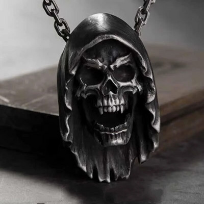 Colier vintage gotic Hell Reaper Scythe pandantiv cu demon mistic pentru bărbați, bijuterii de tendință de Halloween cu personalitate punk