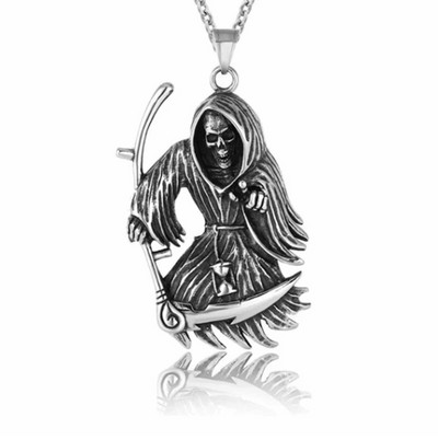 Colier vintage gotic Hell Reaper Scythe pandantiv cu demon mistic pentru bărbați, bijuterii de tendință de Halloween cu personalitate punk