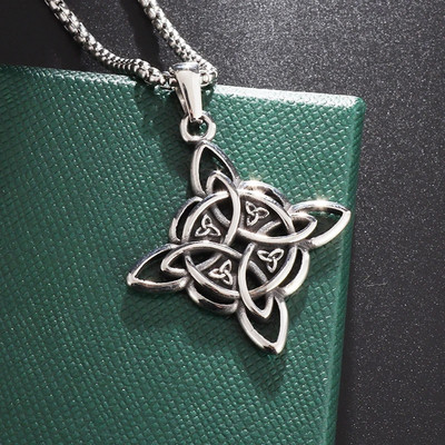 Vintage Witch Knot Necklace Stainless Steel Magic Knot Pagan Wicca Symbol Pendant for Men Women Celtic Knot Jewelry Gifts