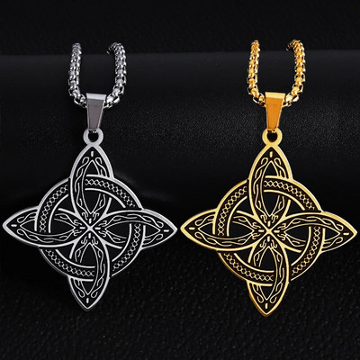 Stainless Steel Silver Color Pattern Witch Knot Pendant Necklace Celtic Knot Lucky Jewelry Gift for Friends Family