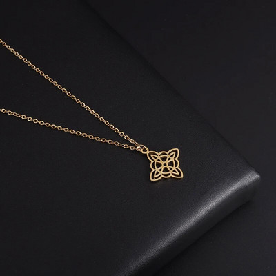 Nerūdijančio plieno sidabro spalvos rašto raganos mazgo pakabuko karoliai Keltų mazgo laimės papuošalų dovana draugams šeimai