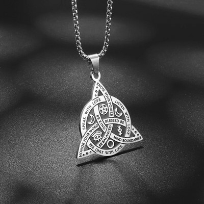 Nerūdijančio plieno sidabro spalvos rašto raganos mazgo pakabuko karoliai Keltų mazgo laimės papuošalų dovana draugams šeimai