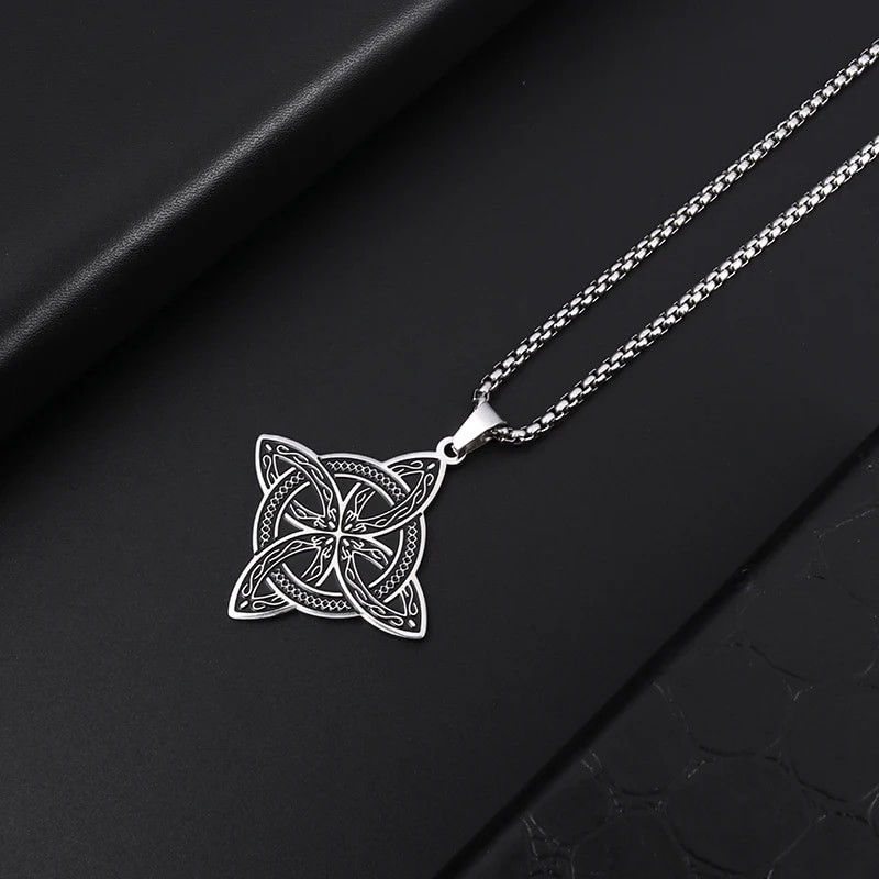 Nerūdijančio plieno sidabro spalvos rašto raganos mazgo pakabuko karoliai Keltų mazgo laimės papuošalų dovana draugams šeimai