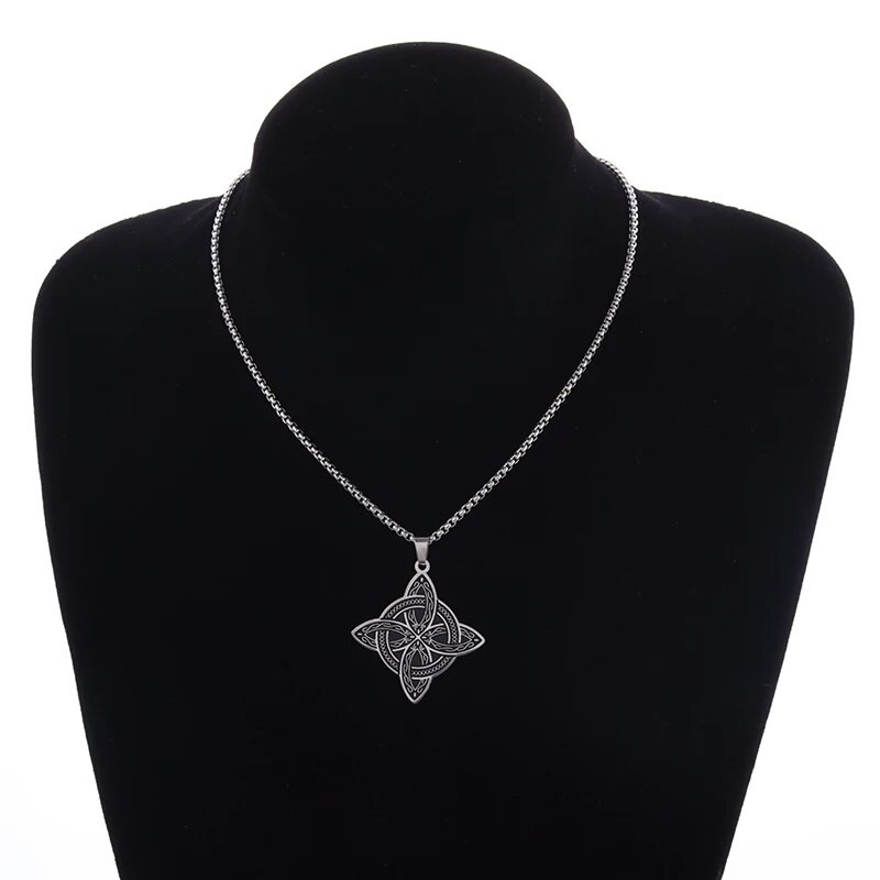 Nerūdijančio plieno sidabro spalvos rašto raganos mazgo pakabuko karoliai Keltų mazgo laimės papuošalų dovana draugams šeimai