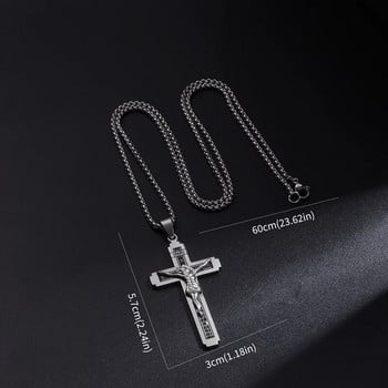 Κλασικό κολιέ με σταυρό από ανοξείδωτο ατσάλι για άντρες Γυναικεία Χριστιανική προσευχή φυλαχτό Θρησκευτικό κόσμημα Δώρο