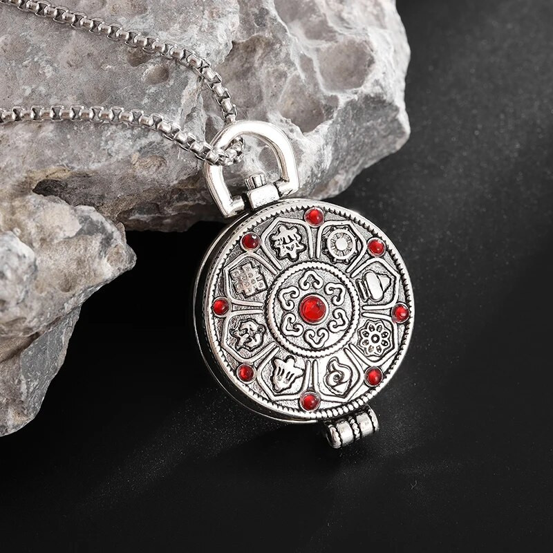 Gawu Box Σκαλιστό εξασύλλαβο κολιέ μάντρα Κρεμαστό κουτί φωτογραφιών για άνδρες και γυναίκες Μνημείο βουδιστικής μασκότ Αγαπητό δώρο κοσμημάτων